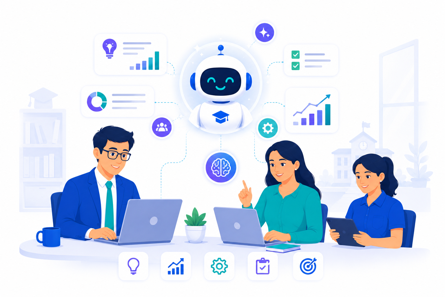 Visualizing AI-powered predictive charts and assistant nodes