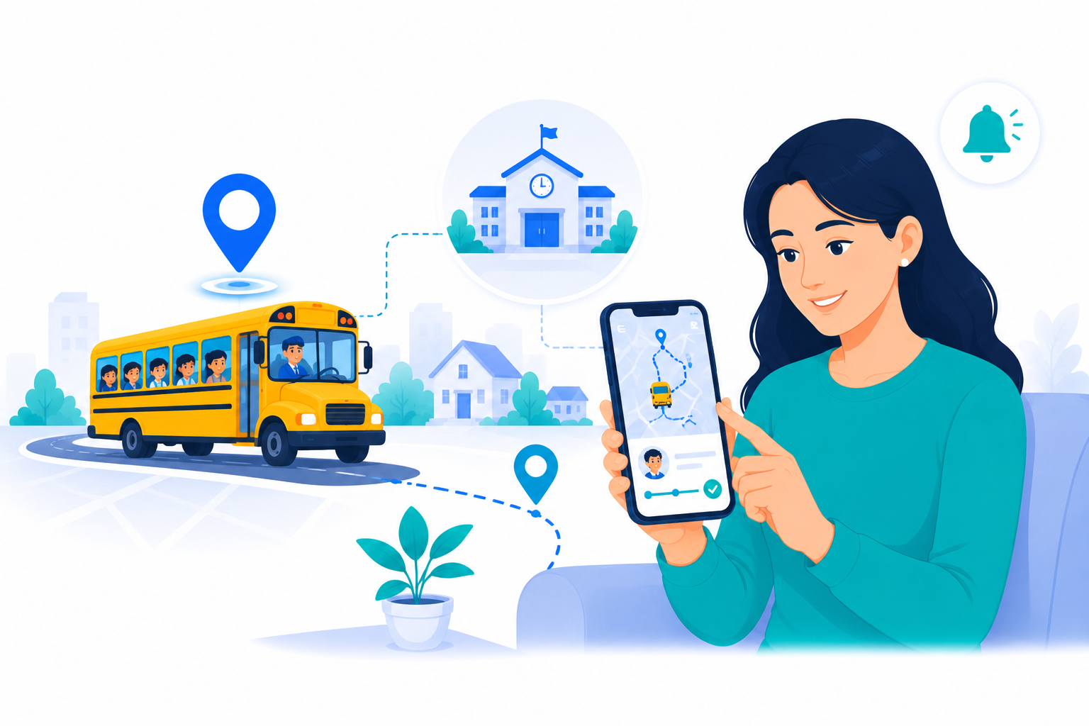 Live mapping dashboard showing school buses with ETA