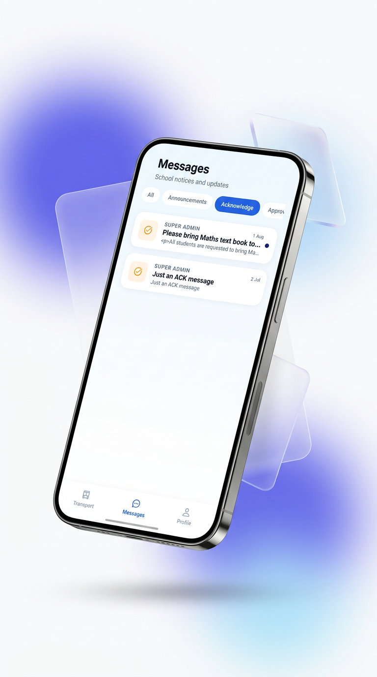 Parent app message list filtered to notices that need an acknowledgement.