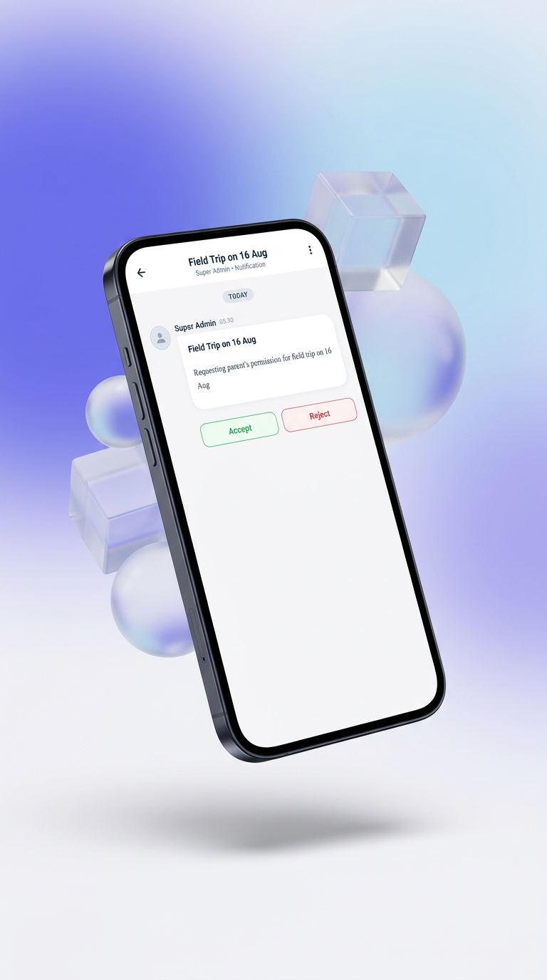Parent app screen asking a parent to accept or reject a field trip.